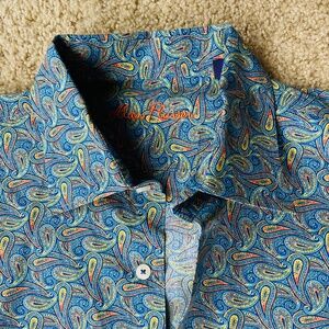 Alan Flusser men’s shirt Large blue cotton paisley button down shirt